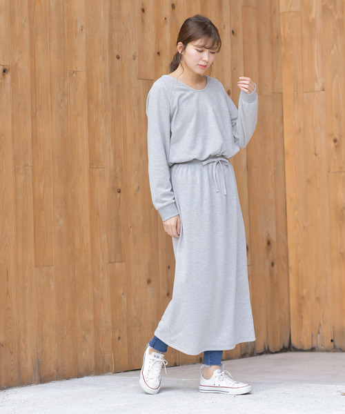 rps（アールピーエス）の「裏毛ブラウジングロングワンピース（ワンピース・レディース・チャコールグレー/ブラック/杢グレー・M）」の7枚目の写真