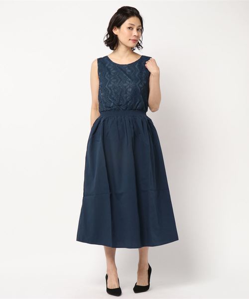 GeeRA（ジーラ）の「レース切替ロングワンピース（ワンピース・レディース・ネイビー・LARGE/MEDIUM/X-LARGE）」の6枚目の写真
