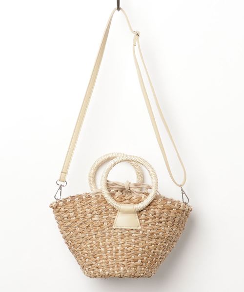 flower（フラワー）の「ミニバスケットバッグ（かごバッグ・レディース・ホワイト/ブラウン・FREE）」の2枚目の写真