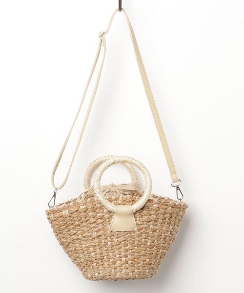 flower（フラワー）の「ミニバスケットバッグ（かごバッグ・レディース・ホワイト/ブラウン・FREE）」の3枚目の写真