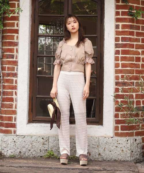 one after another NICE CLAUP（ワンアフターアナザーナイスクラップ）の「前開きフリルレース付きブラウス（シャツ/ブラウス・レディース・オフホワイト/テラコッタ/ブラウン系その他/ベージュ・FREE）」の12枚目の写真