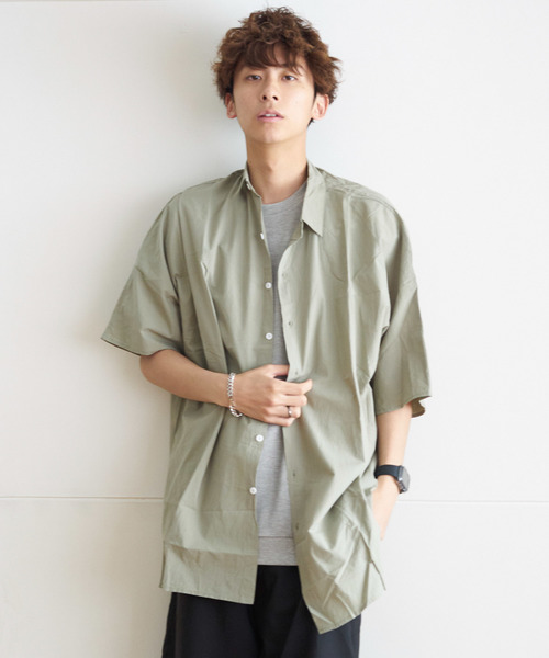 GGD SELECT(ジージーディー セレクト)の「GGD SELECT / ドロップショルダー 5分袖ロングシャツ(シャツ/ブラウス・メンズ・ホワイト/ブラック/ネイビー/カーキ/イエロー・MEDIUM/LARGE)」の4枚目の写真