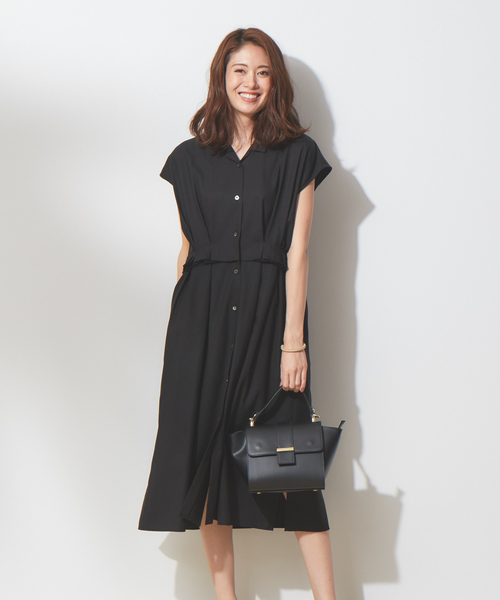 qualite(カリテ)の「ウエスト切替シャツワンピース(ワンピース・レディース・カーキ/ブラック・38/36)」の2枚目の写真