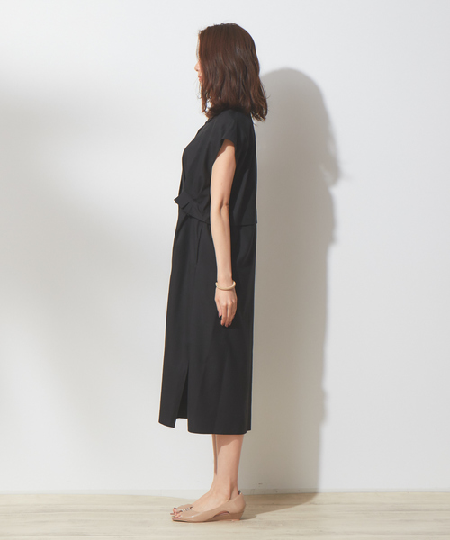 qualite(カリテ)の「ウエスト切替シャツワンピース(ワンピース・レディース・カーキ/ブラック・38/36)」の6枚目の写真