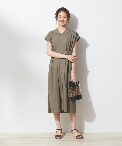 qualite(カリテ)の「ウエスト切替シャツワンピース(ワンピース・レディース・カーキ/ブラック・38/36)」の5枚目の写真