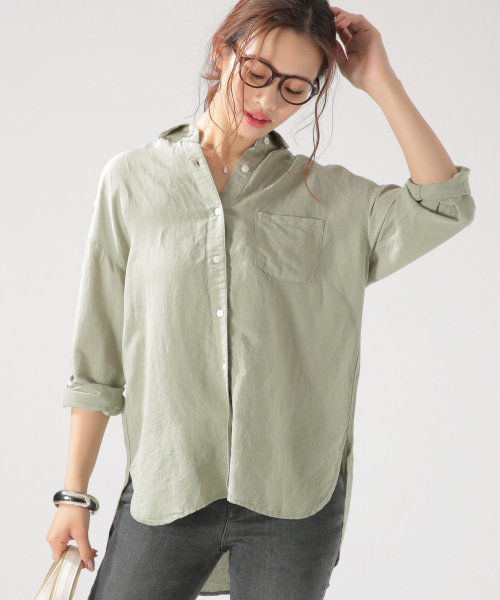 BAYFLOW(ベイフロー)の「リネンレーヨンシャツ(シャツ/ブラウス・レディース・ホワイト/ベージュ/カーキ/チャコール・FREE)」の9枚目の写真