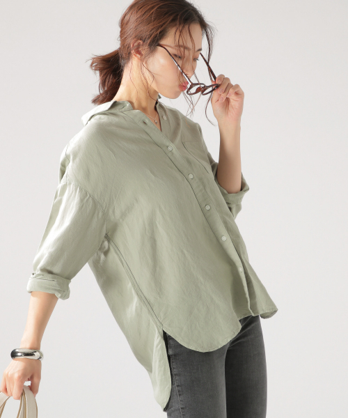 BAYFLOW(ベイフロー)の「リネンレーヨンシャツ(シャツ/ブラウス・レディース・ホワイト/ベージュ/カーキ/チャコール・FREE)」の13枚目の写真