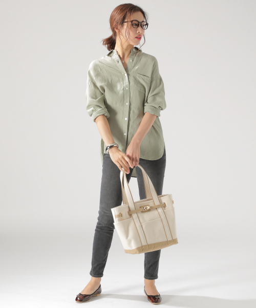 BAYFLOW(ベイフロー)の「リネンレーヨンシャツ(シャツ/ブラウス・レディース・ホワイト/ベージュ/カーキ/チャコール・FREE)」の6枚目の写真