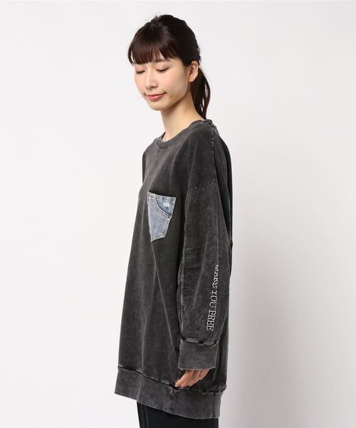 GeeRA(ジーラ)の「ワンウォッシュ加工裏毛チュニックワンピース(チュニック・レディース・ネイビー/ブラック・X-LARGE/MEDIUM/LARGE)」の3枚目の写真