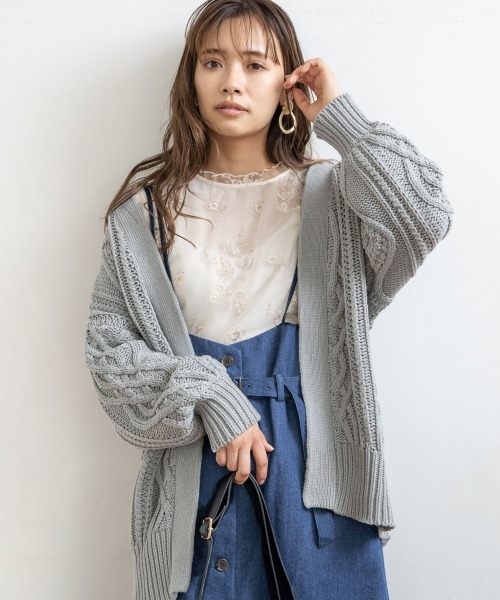 テレビで話題 カーディガン Mysty トップス カーディガン Mysty ルーズケーブルカーディガン Woman ミスティウーマン のファッション