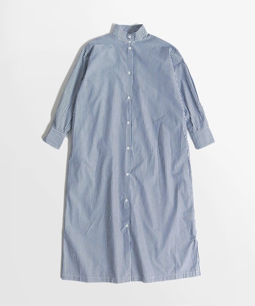 SETTOセットオッカケスタンドカラーシャツワンピースストライプ