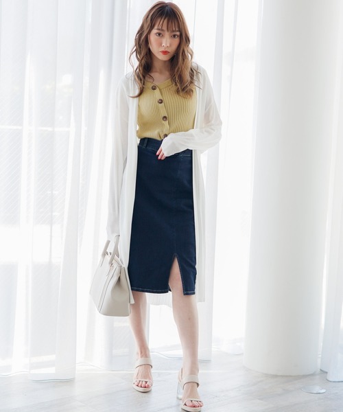 LIPSERVICE（リップサービス）の「シアープリーツ切替ロングニットカーディガン（カーディガン/ボレロ・レディース・ホワイト/ブラック/ベージュ/ブラウン・S/M）」の2枚目の写真