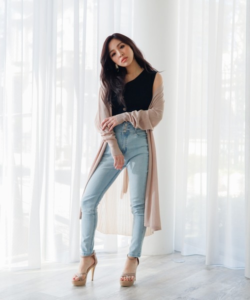 LIPSERVICE（リップサービス）の「シアープリーツ切替ロングニットカーディガン（カーディガン/ボレロ・レディース・ホワイト/ブラック/ベージュ/ブラウン・S/M）」の11枚目の写真