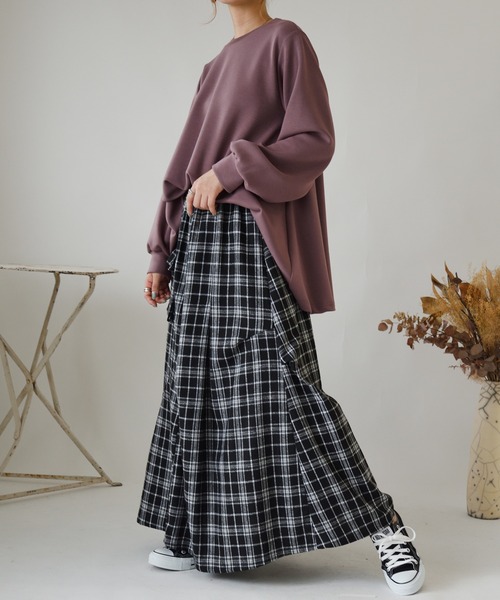 and it_(アンドイット)の「立体ネルチェック切替タックスカート(スカート・レディース・ブラック/グレー・FREE)」の18枚目の写真