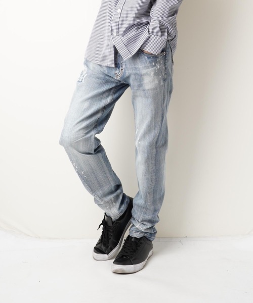 おしゃれスタ(オシャレスタ)の「ブリーチダメージ加工スキニーストレッチデニムパンツ(RE)(デニムパンツ・メンズ・A/B・M/L/XL)」の1枚目の写真
