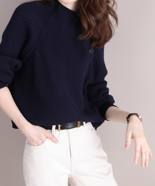 ABITOKYO（アビトーキョー）の「ハイネックサイドボタンリブニットプルオーバー（ニット/セーター・レディース・ホワイト/ネイビー/ブラウン/ブラック/ベージュ/ブルーグレー/カーキ・FREE）」の14枚目の写真