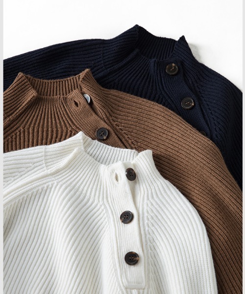 ABITOKYO（アビトーキョー）の「ハイネックサイドボタンリブニットプルオーバー（ニット/セーター・レディース・ホワイト/ネイビー/ブラウン/ブラック/ベージュ/ブルーグレー/カーキ・FREE）」の15枚目の写真