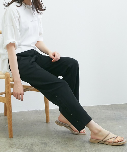 VIS(ビス)の「【スフレタッチ】ダンボールニットサイドスリットパンツ(その他パンツ・レディース・ブラック/キャメル・FREE)」の2枚目の写真