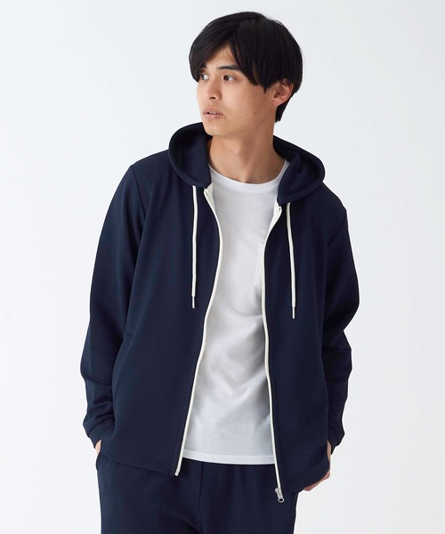 Blue Standard (ブルースタンダード)の「【BLUE STANDARD】ドライワッフルフルジップパーカー ツーマイル/ルームウェアとしてもおすすめ 制菌/防臭加工 速乾性 ストレッチ素材 セットアップ対応品番(パーカー・メンズ・ブラック/ネイビー/杢グレー・MEDIUM/LARGE/X-LARGE)」の3枚目の写真