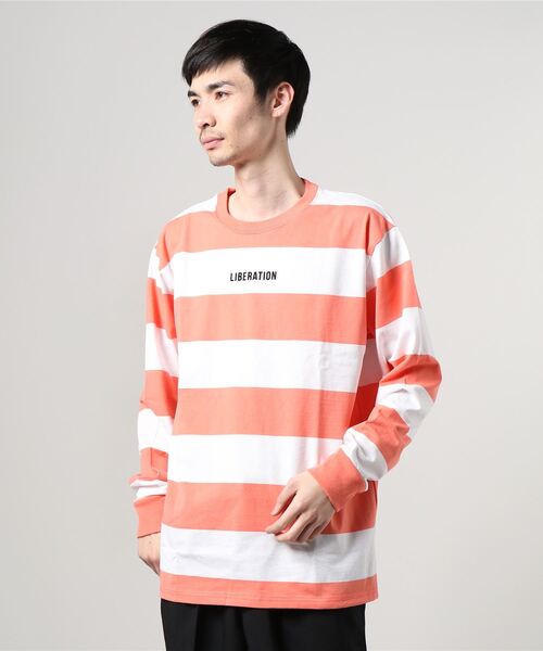 Bling Leads（ブリングリーズ）の「16/- 天竺 極太ボーダー プロッキープリント クルーネック ロング Tシャツ（Tシャツ/カットソー・メンズ・ブルー系/ベージュ系/オレンジ系その他/ブラック系・L/M）」の4枚目の写真