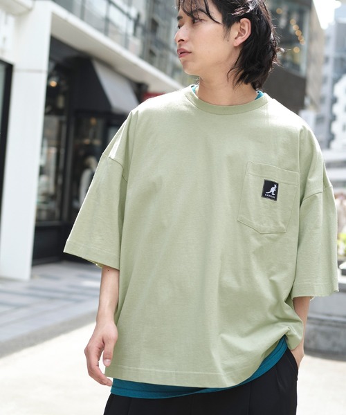 KANGOL(カンゴール)の「KANGOL/カンゴール 別注 ビッグシルエット ロゴピスネーム ポケット半袖Tシャツ 無地T トップス Tシャツ(Tシャツ/カットソー・メンズ・ホワイト/ライトブルー/ブラック/マスタード/ベージュ系その他/グリーン系その他/パープル系その他・M/L)」の4枚目の写真