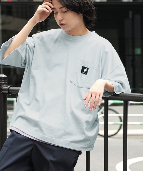 KANGOL(カンゴール)の「KANGOL/カンゴール 別注 ビッグシルエット ロゴピスネーム ポケット半袖Tシャツ 無地T トップス Tシャツ(Tシャツ/カットソー・メンズ・ホワイト/ライトブルー/ブラック/マスタード/ベージュ系その他/グリーン系その他/パープル系その他・M/L)」の5枚目の写真