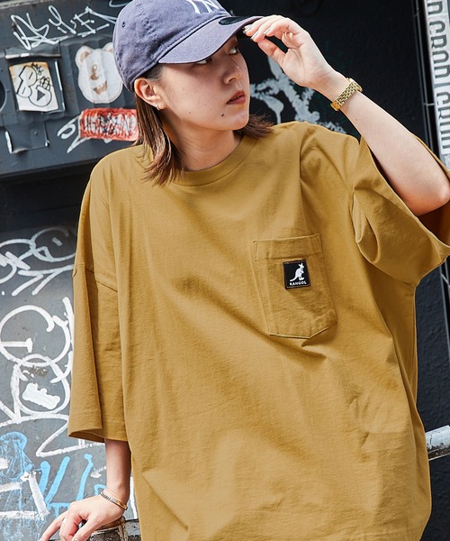 KANGOL(カンゴール)の「KANGOL/カンゴール 別注 ビッグシルエット ロゴピスネーム ポケット半袖Tシャツ 無地T トップス Tシャツ(Tシャツ/カットソー・メンズ・ホワイト/ライトブルー/ブラック/マスタード/ベージュ系その他/グリーン系その他/パープル系その他・M/L)」の7枚目の写真