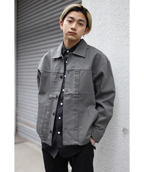 CREARE -LINO-（クレアーレリノ）の「オーバーサイズ ツイル タックジャケット（デニムジャケット・メンズ・ダークグレー/ネイビー/ブラック・FREE）」の2枚目の写真