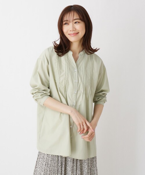 SHOO・LA・RUE(シューラルー)の「◆【2点セット】ピンタックシャツ+インナー(その他トップス・レディース・ホワイト系/ライトグリーン/ネイビー系2・02/03/04)」の1枚目の写真