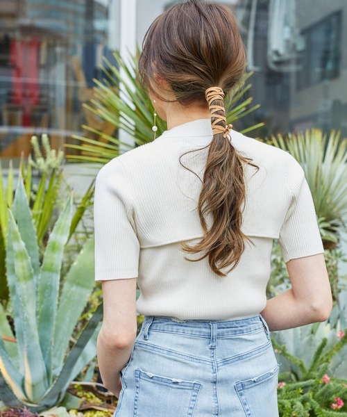 LIPSERVICE（リップサービス）の「ショートモックレイヤードニット（ニット/セーター・レディース・ホワイト/ブラック/グレー/イエロー×グリーン・FREE）」の7枚目の写真