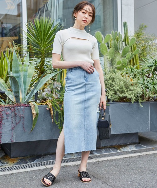 LIPSERVICE（リップサービス）の「ショートモックレイヤードニット（ニット/セーター・レディース・ホワイト/ブラック/グレー/イエロー×グリーン・FREE）」の8枚目の写真