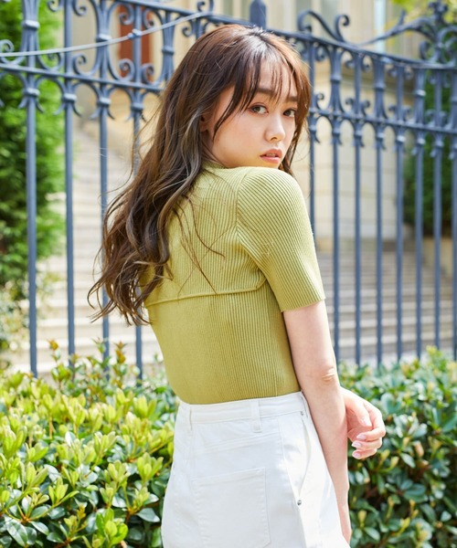 LIPSERVICE（リップサービス）の「ショートモックレイヤードニット（ニット/セーター・レディース・ホワイト/ブラック/グレー/イエロー×グリーン・FREE）」の9枚目の写真