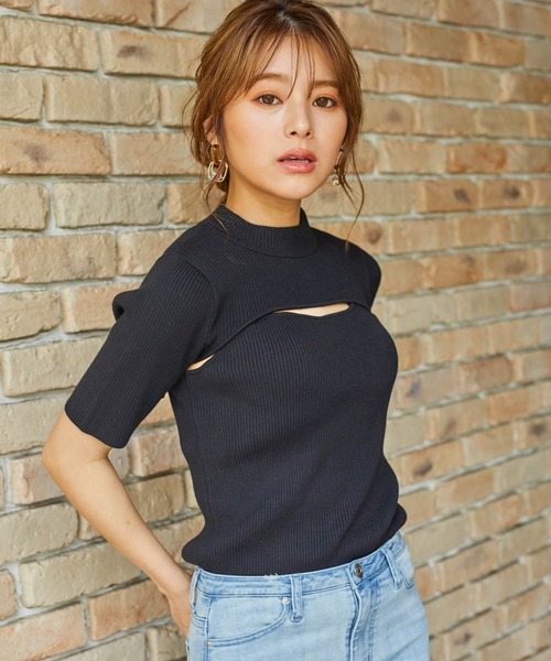 LIPSERVICE（リップサービス）の「ショートモックレイヤードニット（ニット/セーター・レディース・ホワイト/ブラック/グレー/イエロー×グリーン・FREE）」の12枚目の写真