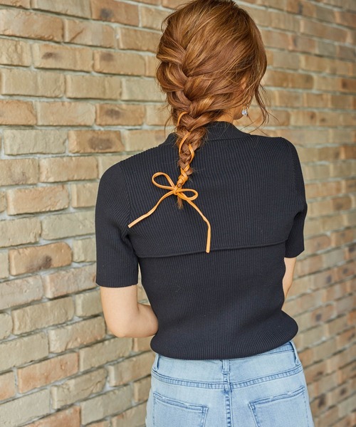 LIPSERVICE（リップサービス）の「ショートモックレイヤードニット（ニット/セーター・レディース・ホワイト/ブラック/グレー/イエロー×グリーン・FREE）」の15枚目の写真