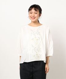 Samansa Mos2 | 夏のお花とスカラップ刺繍ブラウス(シャツ/ブラウス)