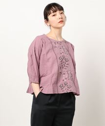 Samansa Mos2 | 夏のお花とスカラップ刺繍ブラウス(シャツ/ブラウス)