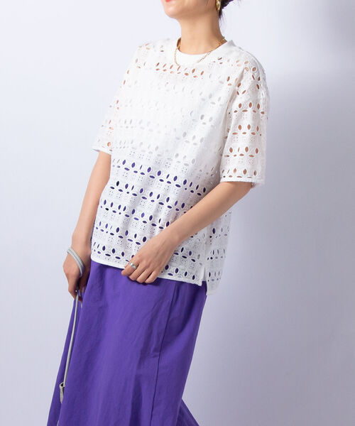 NOLLEY’S(ノーリーズ)の「【WEB限定】刺繍レーストップス(Tシャツ/カットソー・レディース・チャコールグレー/オフホワイト/オレンジ・38)」の19枚目の写真