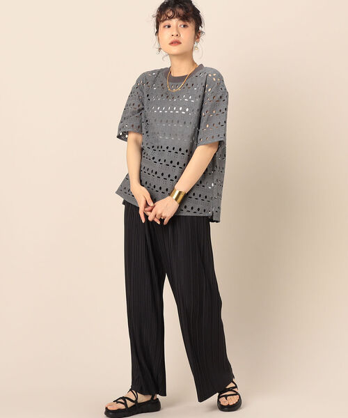 NOLLEY’S(ノーリーズ)の「【WEB限定】刺繍レーストップス(Tシャツ/カットソー・レディース・チャコールグレー/オフホワイト/オレンジ・38)」の10枚目の写真