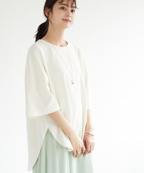 CRAFT STANDARD BOUTIQUE(クラフトスタンダードブティック)の「ハーフスリーブTシャツ *(Tシャツ/カットソー・レディース・ネイビー/ライトグリーン/アイボリー/ブルーグリーン/ブルー系その他2/イエロー系その他2・FREE)」の2枚目の写真