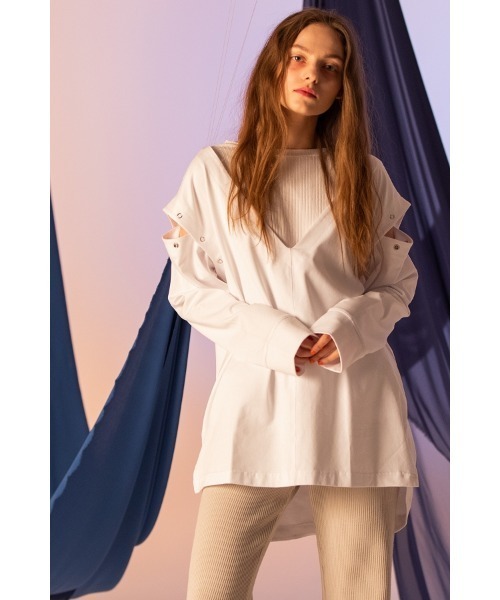 AULA AILA(アウラアイラ)の「レイヤードロングTシャツセット(Tシャツ/カットソー・レディース・ホワイト/チャコールグレー/ブラック/ブラウン・0)」の1枚目の写真