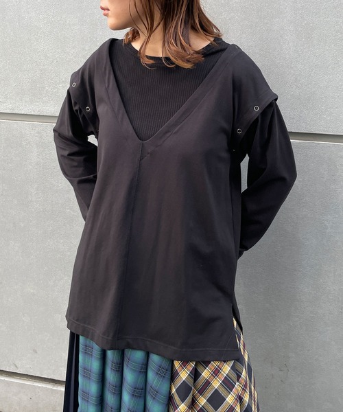 AULA AILA(アウラアイラ)の「レイヤードロングTシャツセット(Tシャツ/カットソー・レディース・ホワイト/チャコールグレー/ブラック/ブラウン・0)」の2枚目の写真