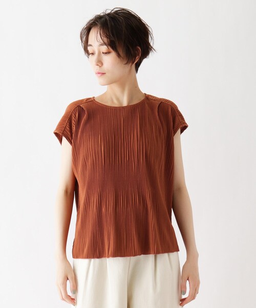 DRESKIP（ドレスキップ）の「◆ひんやりプリーツプルオーバー（シャツ/ブラウス・レディース・キャメル/グレー系その他/ダークオレンジ/ナチュラル・02/04/03）」の5枚目の写真
