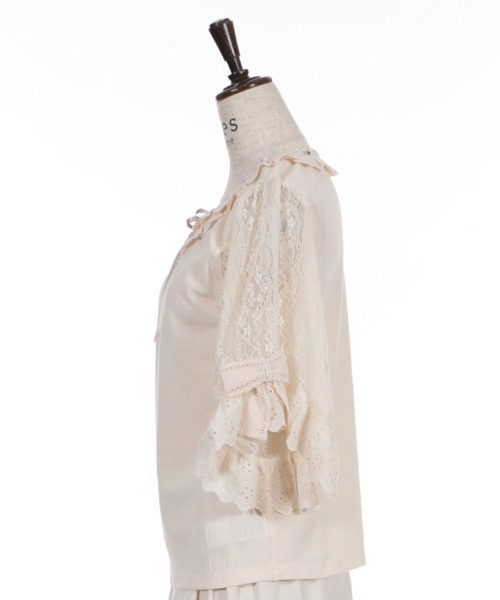 axes femme(アクシーズファム)の「レース×リボン袖PO(Tシャツ/カットソー・レディース・サックスブルー/ブラック/キナリ/モカ/グリーン・MEDIUM)」の9枚目の写真