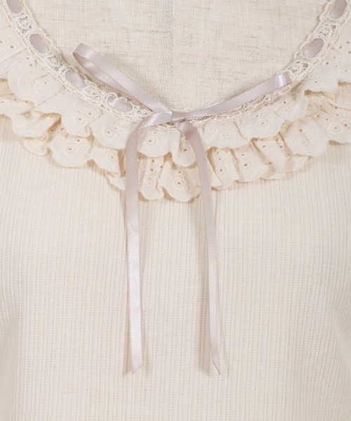 axes femme(アクシーズファム)の「レース×リボン袖PO(Tシャツ/カットソー・レディース・サックスブルー/ブラック/キナリ/モカ/グリーン・MEDIUM)」の6枚目の写真