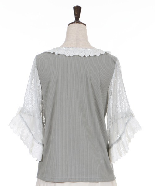 axes femme(アクシーズファム)の「レース×リボン袖PO(Tシャツ/カットソー・レディース・サックスブルー/ブラック/キナリ/モカ/グリーン・MEDIUM)」の8枚目の写真