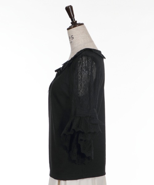 axes femme ビッグリボン 黒 半袖 カットソー レースリボン axes femme ビッグリボン 黒 半袖 カットソー レースリボン axes