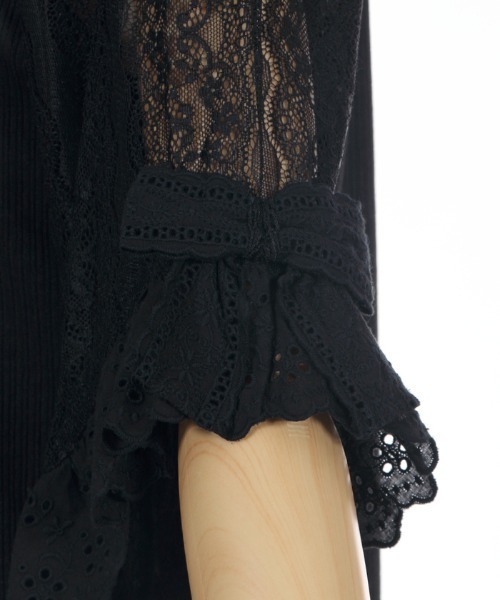 axes femme(アクシーズファム)の「レース×リボン袖PO(Tシャツ/カットソー・レディース・サックスブルー/ブラック/キナリ/モカ/グリーン・MEDIUM)」の19枚目の写真