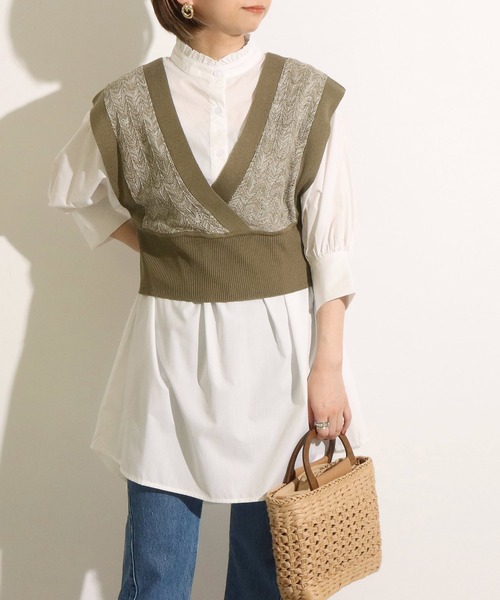 Factor=（ファクターイコール）の「カシュクールメランジニットベスト（ベスト・レディース・カーキ/キャメル・FREE）」の6枚目の写真