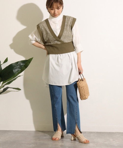 Factor=（ファクターイコール）の「カシュクールメランジニットベスト（ベスト・レディース・カーキ/キャメル・FREE）」の9枚目の写真