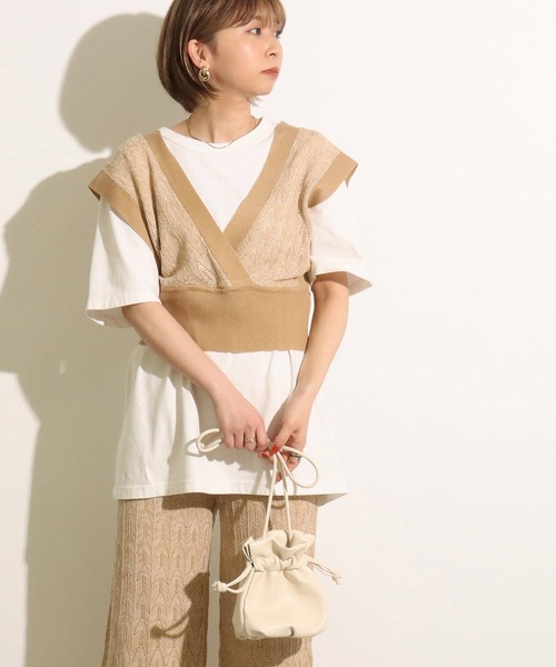 Factor=（ファクターイコール）の「カシュクールメランジニットベスト（ベスト・レディース・カーキ/キャメル・FREE）」の15枚目の写真
